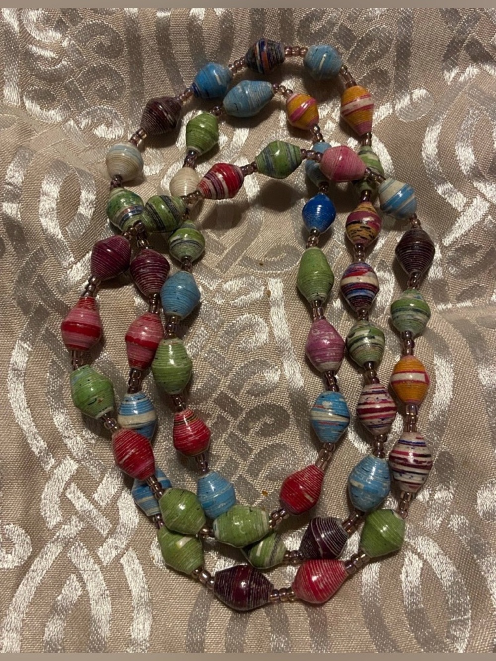 Vintage Costume Paper Bead Long Necklace #7752 - Picture 2 of 9